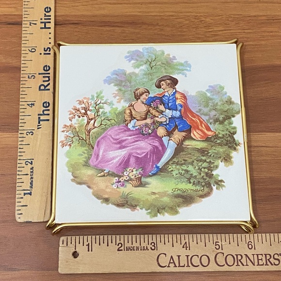 Vintage VILLEROY & BOCH Fragonard Victorian Courting Scene Couple Tile Trivet - Picture 4 of 12